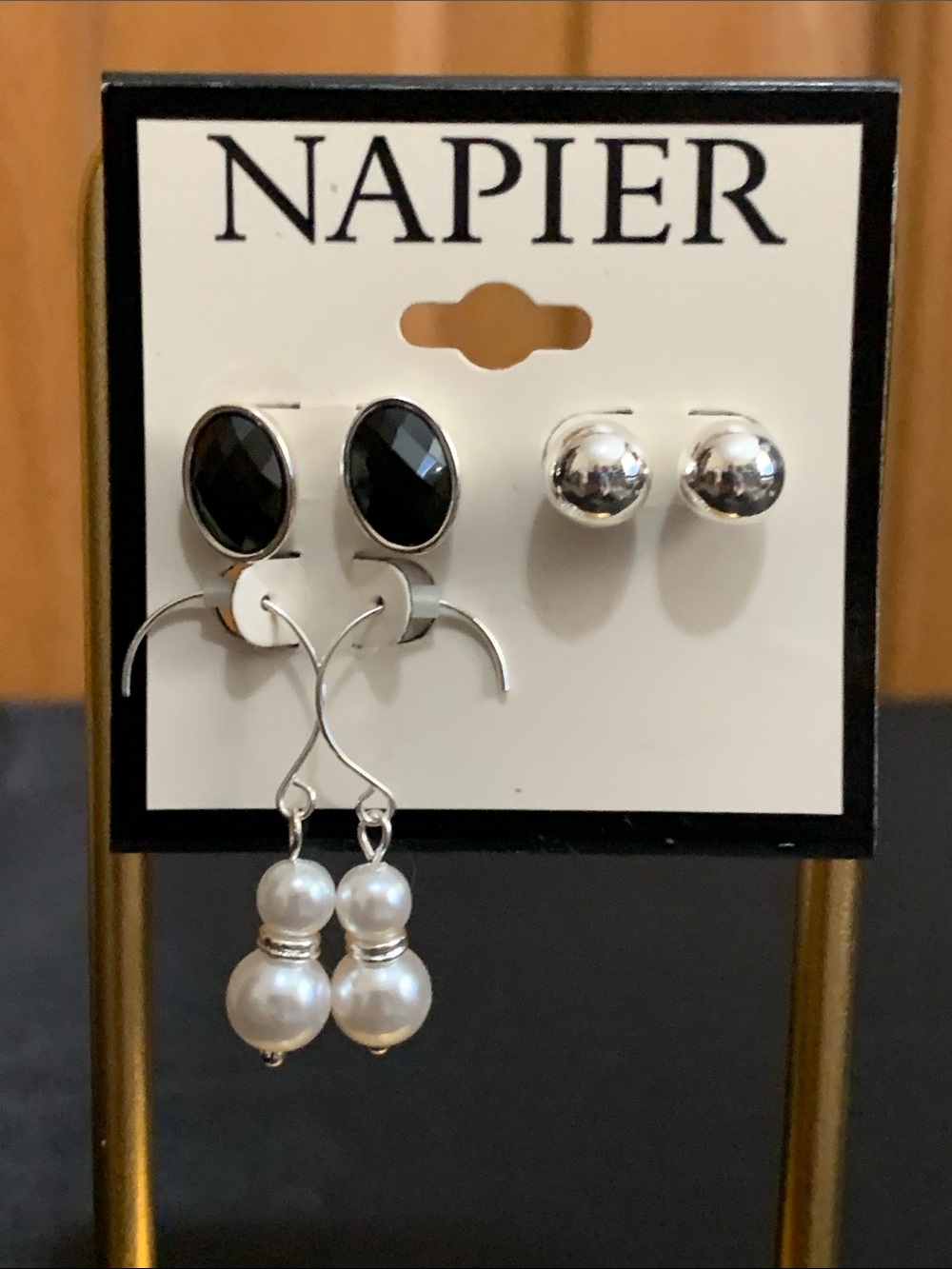 NWT Napier 3 pair set of silver tone earrings